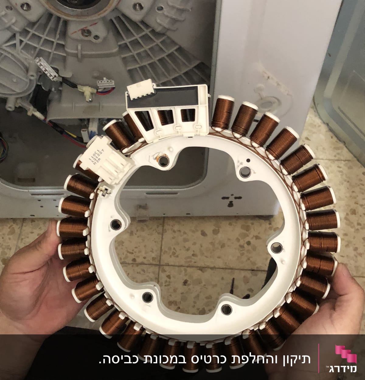 סליל נחושת במכשיר חשמלי, מוחזק בידיים